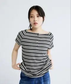 新品未使用　JEANASIS マルチボーダーヘンリーSS TEEのサムネイル