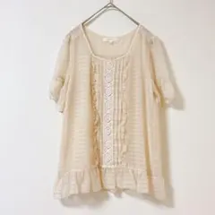グローブ　ブラウス　半袖　L アイボリー　レース　透け感　ゆったり　シンプル