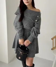 NICE CLAUP グレー ニットワンピース