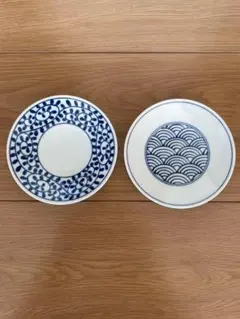 青い模様の円形皿2枚セット