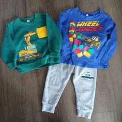 乗り物ベビー服　90cm裏起毛トレーナー&100cmTシャツ&80cmパンツ