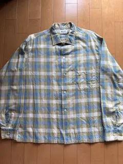 60s Manhattan オープンカラーシャツ ライトベージュ M 絣チェック 60s Manhattan オープンカラーシャツ ライトベージュ M 絣チェック