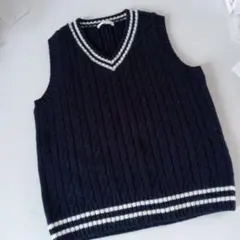 ネイビー ケーブ Vネックベスト 120