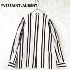 イヴサンローラン ヴィンテージ ストライプブラウス　ノーカラー　レトロ　YSLのサムネイル