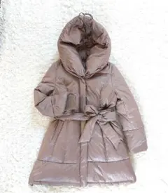 Lサイズ✨ゴージャスフード&ベルト付き ダウンコート ボリューム ロング丈