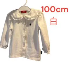 【アイロン不要】白 長袖シャツ ブラウス100cm ポロ　女の子　襟レース