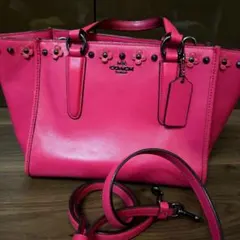 ❤良品❤希少COACHコーチ ハンドバッグトート ティーローズ スタッズ 
