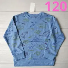 恐竜いっぱい トレーナー 120 総柄 ブルー 裏毛