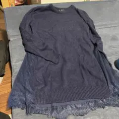 アーバンリサーチ　ネイビー レース付き長袖ニット