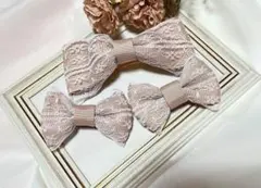 ピンク　レース　リボン　ヘアアクセサリー　親子　リンク　ヘアピン　セット　お揃い