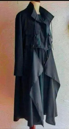 【黒】ロングコート モード系 アウター お洒落 ジャケットコート 裾ロールアップ