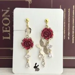 【ハンドメイド】イヤリング　ローズ×ジルコニア×バタフライ　ゴールド