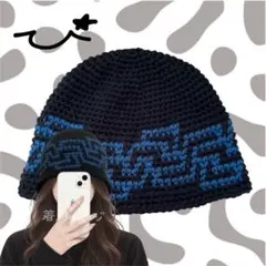 クロス模様 クラッシャーハット ビーニー バケットハット ハンドメイド