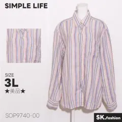 ★美品★SIMPLE LIFE トップス　シャツ　長袖　ストライプ柄　麻100％