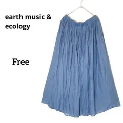 アースミュージック&エコロジー ブルー フレアスカート F ふんわりシフォン