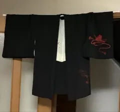 処分価格 女性 着物 羽織 黒 柄入り 中古 アンティーク 演劇 舞台用に
