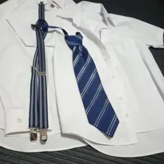 子供用長袖&半袖シャツ ネクタイ サスペンダー付き