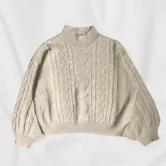 COLZA コルザ ケーブル編み ハイネック ニット ベージュ 韓国風 古着