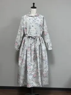♪着物リメイク♪ 可憐な花模様の大島紬　ウエスト切り替　コートワンピース