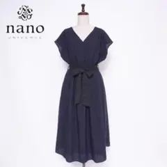 美品 ナノユニバース フレンチスリーブワンピース 紺 サイズF*ED949