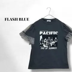 【フラッシュブルー】美品✨️半袖Tシャツ レース フロントプリント綿100％ Mのサムネイル