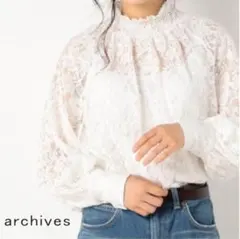 archives新品タグ付き 花柄レースボリュームブラウス オフホワイト