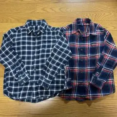 【美品】ユニクロ フランネルチェックシャツ 130cm グリーン
