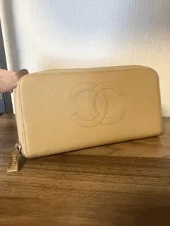 CHANEL シャネル　キャビアスキン　ベージュ キャメル　長財布　ココマーク