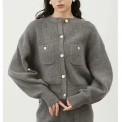 24aw ミラオーウェン 金釦クルーネックニットカーディガン 金ボタン グレー