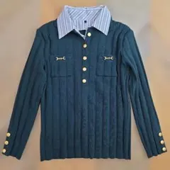 超美品　7号　ダークグリーン　リブニットセーター　y36