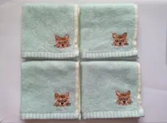 猫刺繍タオルハンカチ4枚 まとめ売り