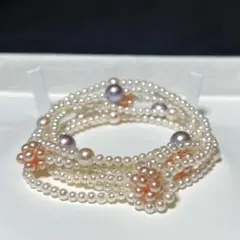 2連 デザインパールネックレス あこや真珠×ベビー 3.1〜8.4㎜ M487