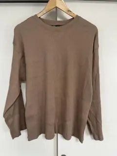 ブラウン リブ編み 長袖Tシャツ Lサイズ