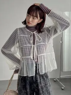 シアー　メッシュ　長袖　トップス