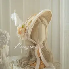 麦わらフラワーボンネット ロリータ 姫系 ハンドメイド 重工 森ガール 撮影用 麦わらフラワーボンネット ロリータ 姫系 ハンドメイド 重工 森ガール