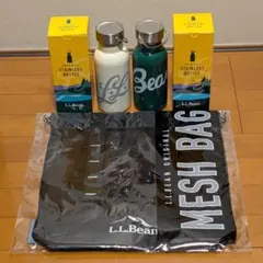 L.L.Bean ステンレスボトル ダブルウォール 白＆緑、メッシュバッグ