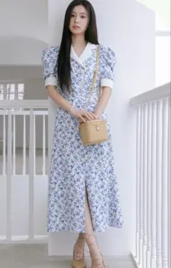 【新品】マルチプリントパフスリーブワンピース　スナイデル　snidel ブルー