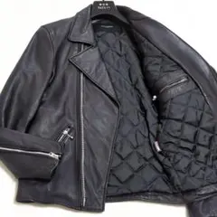 美品 L ナノユニバース サーモライトキルティング ラムレザー ダブルライダース