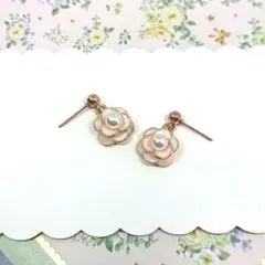 No.262☆パール付フラワー（アイボリー） ピアス イヤリング マスクチャーム
