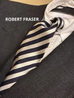 【未使用級】ロバートフレーザー　ダークネイビー×シルバー　ストライプ　ネクタイ