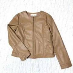 【NATURALBEAUTYBASIC】ノーカラージャケット キャメルベージュ