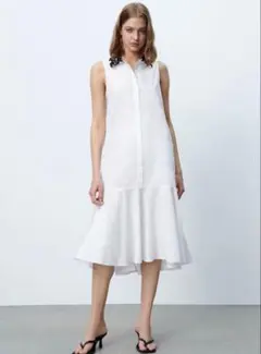 ZARA ザラ 未使用品 レース襟 ノースリーブ シャツ フレア ワンピース