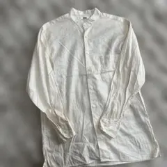 美品UNIQLO コットンリネンスタンドカラーシャツ（長袖）M
