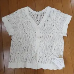 透かし編みホワイトカーディガン Mサイズ