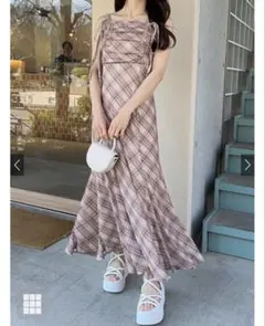 GRL グレイル　チェック柄ギャザーリボンキャミソールワンピース[dk1411]