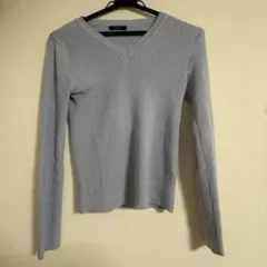 Vネック ブルー ニット リブニット Mサイズ