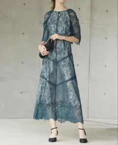 Dorry Doll 配色レース×ハシゴレース切り替えワンピースドレス　M