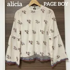 alicia PAGE BOY 花柄刺繍フレアスリーブシャツ
