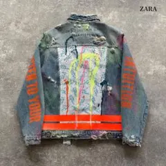 【ZARA】ザラ ダメージクラッシュ ペイント加工 デニムジャケット ジージャン