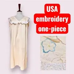 vintageヴィンテージワンピース花刺繍レースガーリーレトロUSA海外古着